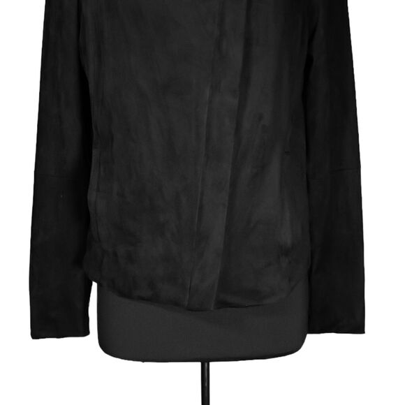 Chaps Ralph Lauren Women's Jacket Black Stretch Full Zip Moto Faux Suede Size L - Picture 7 of 11